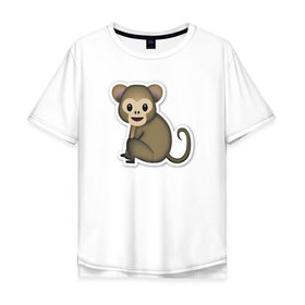 Мужская футболка хлопок Oversize с принтом Смайл обезьянка в Петрозаводске, 100% хлопок | свободный крой, круглый ворот, “спинка” длиннее передней части | media | позитив