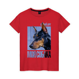 Женская футболка хлопок с принтом Доберман в Петрозаводске, 100% хлопок | прямой крой, круглый вырез горловины, длина до линии бедер, слегка спущенное плечо | drug | доберман | порода | собака