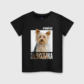 Детская футболка хлопок с принтом Йоркширский терьер в Петрозаводске, 100% хлопок | круглый вырез горловины, полуприлегающий силуэт, длина до линии бедер | drug | порода | собака