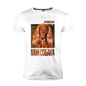 Мужская футболка премиум с принтом Ирландский сеттер в Петрозаводске, 92% хлопок, 8% лайкра | приталенный силуэт, круглый вырез ворота, длина до линии бедра, короткий рукав | drug | ирландский сеттер | порода | собака