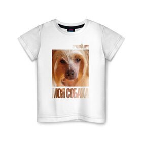 Детская футболка хлопок с принтом Китайская хохлатая собака в Петрозаводске, 100% хлопок | круглый вырез горловины, полуприлегающий силуэт, длина до линии бедер | китайская хохлатая собака | порода | собака