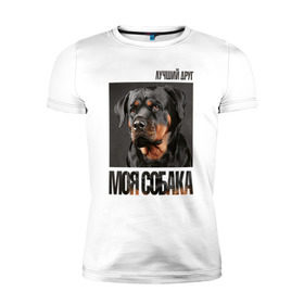 Мужская футболка премиум с принтом Ротвейлер в Петрозаводске, 92% хлопок, 8% лайкра | приталенный силуэт, круглый вырез ворота, длина до линии бедра, короткий рукав | Тематика изображения на принте: drug | порода | собака