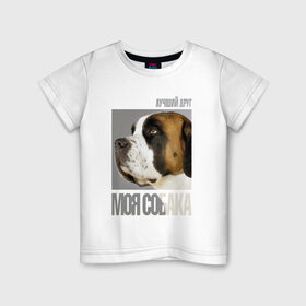 Детская футболка хлопок с принтом Сенбернар в Петрозаводске, 100% хлопок | круглый вырез горловины, полуприлегающий силуэт, длина до линии бедер | drug | порода | сенбернар | собака