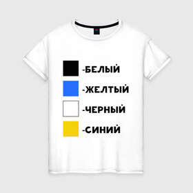 Женская футболка хлопок с принтом Восприятие цветов в Петрозаводске, 100% хлопок | прямой крой, круглый вырез горловины, длина до линии бедер, слегка спущенное плечо | бело зеленое | белый | восприятие цветов | желтый | золотой | какого цвета платье | оптическая иллюзия | платье | сине черное | синий | черный