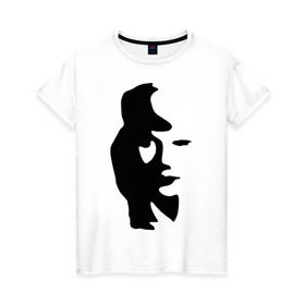 Женская футболка хлопок с принтом саксофонист или девушка в Петрозаводске, 100% хлопок | прямой крой, круглый вырез горловины, длина до линии бедер, слегка спущенное плечо | восприятие | девушка | иллюзия | оптическая иллюзия | саксофонист