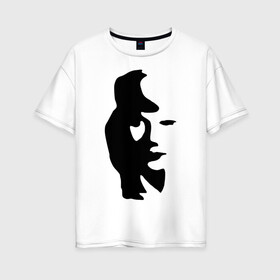 Женская футболка хлопок Oversize с принтом саксофонист или девушка в Петрозаводске, 100% хлопок | свободный крой, круглый ворот, спущенный рукав, длина до линии бедер
 | восприятие | девушка | иллюзия | оптическая иллюзия | саксофонист