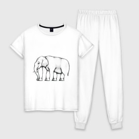 Женская пижама хлопок с принтом Сколько ног у слона в Петрозаводске, 100% хлопок | брюки и футболка прямого кроя, без карманов, на брюках мягкая резинка на поясе и по низу штанин | слон