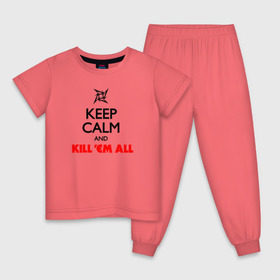 Детская пижама хлопок с принтом Keep Calm And KillEm All в Петрозаводске, 100% хлопок |  брюки и футболка прямого кроя, без карманов, на брюках мягкая резинка на поясе и по низу штанин
 | металлика
