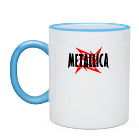 Кружка двухцветная с принтом Metallica logo в Петрозаводске, керамика | объем — 330 мл, диаметр — 80 мм. Цветная ручка и кайма сверху, в некоторых цветах — вся внутренняя часть | 