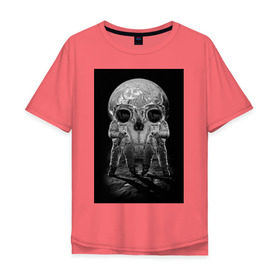 Мужская футболка хлопок Oversize с принтом Космонавты в Петрозаводске, 100% хлопок | свободный крой, круглый ворот, “спинка” длиннее передней части | восприятие | иллюзия | космонавт | оптическая иллюзия | череп