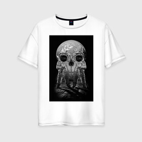 Женская футболка хлопок Oversize с принтом Космонавты в Петрозаводске, 100% хлопок | свободный крой, круглый ворот, спущенный рукав, длина до линии бедер
 | восприятие | иллюзия | космонавт | оптическая иллюзия | череп