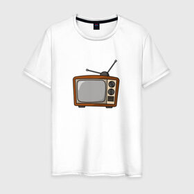 Мужская футболка хлопок с принтом Retro телевизор в Петрозаводске, 100% хлопок | прямой крой, круглый вырез горловины, длина до линии бедер, слегка спущенное плечо. | ссср | телевизор