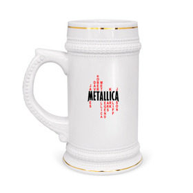 Кружка пивная с принтом «Metallica History» в Петрозаводске,  керамика (Материал выдерживает высокую температуру, стоит избегать резкого перепада температур) |  объем 630 мл | металлика
