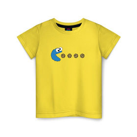 Детская футболка хлопок с принтом Печеньки в Петрозаводске, 100% хлопок | круглый вырез горловины, полуприлегающий силуэт, длина до линии бедер | pacman | игра | монстр | улица сезам