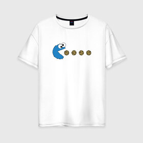 Женская футболка хлопок Oversize с принтом Печеньки в Петрозаводске, 100% хлопок | свободный крой, круглый ворот, спущенный рукав, длина до линии бедер
 | pacman | игра | монстр | улица сезам
