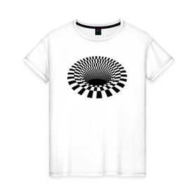Женская футболка хлопок с принтом 3d дыра оптическая иллюзия в Петрозаводске, 100% хлопок | прямой крой, круглый вырез горловины, длина до линии бедер, слегка спущенное плечо | 3д | дыра | иллюзия | оптическая