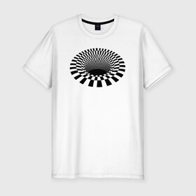 Мужская футболка премиум с принтом 3d дыра оптическая иллюзия в Петрозаводске, 92% хлопок, 8% лайкра | приталенный силуэт, круглый вырез ворота, длина до линии бедра, короткий рукав | Тематика изображения на принте: 3д | дыра | иллюзия | оптическая