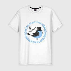 Мужская футболка премиум с принтом Птичка Love в Петрозаводске, 92% хлопок, 8% лайкра | приталенный силуэт, круглый вырез ворота, длина до линии бедра, короткий рукав | Тематика изображения на принте: 