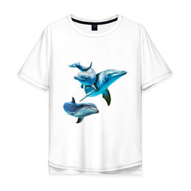 Мужская футболка хлопок Oversize с принтом Дельфины в Петрозаводске, 100% хлопок | свободный крой, круглый ворот, “спинка” длиннее передней части | die antwoord