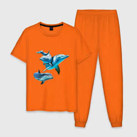 Мужская пижама хлопок с принтом Дельфины в Петрозаводске, 100% хлопок | брюки и футболка прямого кроя, без карманов, на брюках мягкая резинка на поясе и по низу штанин
 | die antwoord