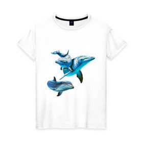 Женская футболка хлопок с принтом Дельфины в Петрозаводске, 100% хлопок | прямой крой, круглый вырез горловины, длина до линии бедер, слегка спущенное плечо | die antwoord