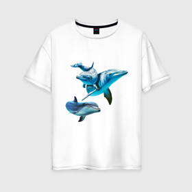 Женская футболка хлопок Oversize с принтом Дельфины в Петрозаводске, 100% хлопок | свободный крой, круглый ворот, спущенный рукав, длина до линии бедер
 | die antwoord