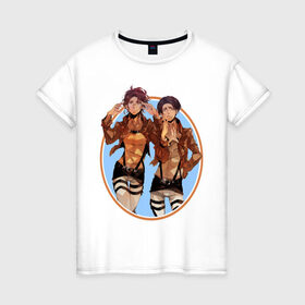 Женская футболка хлопок с принтом Хандзи и Леви в Петрозаводске, 100% хлопок | прямой крой, круглый вырез горловины, длина до линии бедер, слегка спущенное плечо | титан