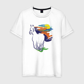 Мужская футболка хлопок с принтом Синий конь в Петрозаводске, 100% хлопок | прямой крой, круглый вырез горловины, длина до линии бедер, слегка спущенное плечо. | Тематика изображения на принте: horse | кон | лошадь