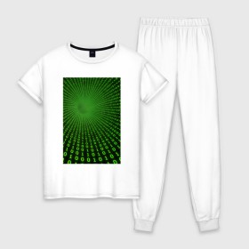 Женская пижама хлопок с принтом Цифровая иллюзия в Петрозаводске, 100% хлопок | брюки и футболка прямого кроя, без карманов, на брюках мягкая резинка на поясе и по низу штанин | обман зрения | оптическая иллюзия | прикол | фокус