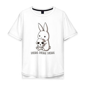 Мужская футболка хлопок Oversize с принтом Кролик с черепом в Петрозаводске, 100% хлопок | свободный крой, круглый ворот, “спинка” длиннее передней части | Тематика изображения на принте: @ | заяц | картинка | кролик | прикол | череп