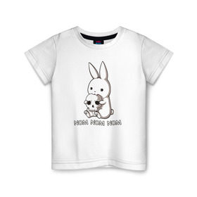 Детская футболка хлопок с принтом Кролик с черепом в Петрозаводске, 100% хлопок | круглый вырез горловины, полуприлегающий силуэт, длина до линии бедер | Тематика изображения на принте: @ | заяц | картинка | кролик | прикол | череп