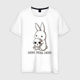 Мужская футболка хлопок с принтом Кролик с черепом в Петрозаводске, 100% хлопок | прямой крой, круглый вырез горловины, длина до линии бедер, слегка спущенное плечо. | @ | заяц | картинка | кролик | прикол | череп