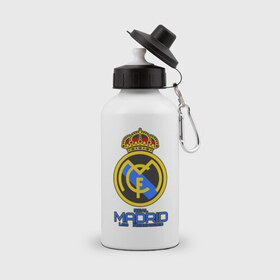 Бутылка спортивная с принтом Реал Мадрид в Петрозаводске, металл | емкость — 500 мл, в комплекте две пластиковые крышки и карабин для крепления | Тематика изображения на принте: real madrid | клубы | реал мадрид | футбол