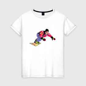 Женская футболка хлопок с принтом Сноубордист в Петрозаводске, 100% хлопок | прямой крой, круглый вырез горловины, длина до линии бедер, слегка спущенное плечо | 