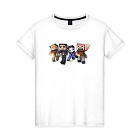 Женская футболка хлопок с принтом Майнкрафт в Петрозаводске, 100% хлопок | прямой крой, круглый вырез горловины, длина до линии бедер, слегка спущенное плечо | 