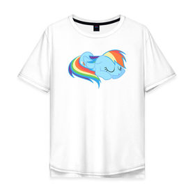 Мужская футболка хлопок Oversize с принтом Rainbow Dash sleeps в Петрозаводске, 100% хлопок | свободный крой, круглый ворот, “спинка” длиннее передней части | pony | rainbow dash | деши спит :3поняшки | пони | сваг