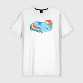Мужская футболка премиум с принтом Rainbow Dash sleeps в Петрозаводске, 92% хлопок, 8% лайкра | приталенный силуэт, круглый вырез ворота, длина до линии бедра, короткий рукав | pony | rainbow dash | деши спит :3поняшки | пони | сваг