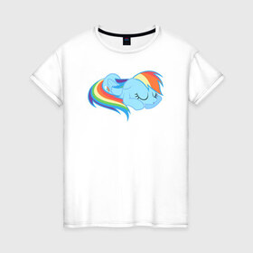 Женская футболка хлопок с принтом Rainbow Dash sleeps в Петрозаводске, 100% хлопок | прямой крой, круглый вырез горловины, длина до линии бедер, слегка спущенное плечо | pony | rainbow dash | деши спит :3поняшки | пони | сваг