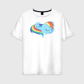 Женская футболка хлопок Oversize с принтом Rainbow Dash sleeps в Петрозаводске, 100% хлопок | свободный крой, круглый ворот, спущенный рукав, длина до линии бедер
 | pony | rainbow dash | деши спит :3поняшки | пони | сваг