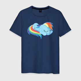 Мужская футболка хлопок с принтом Rainbow Dash sleeps в Петрозаводске, 100% хлопок | прямой крой, круглый вырез горловины, длина до линии бедер, слегка спущенное плечо. | pony | rainbow dash | деши спит :3поняшки | пони | сваг