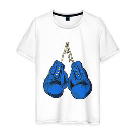 Мужская футболка хлопок с принтом Перчатки в Петрозаводске, 100% хлопок | прямой крой, круглый вырез горловины, длина до линии бедер, слегка спущенное плечо. | boxing | бокс | перчатки | спорт
