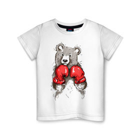Детская футболка хлопок с принтом Russia boxing в Петрозаводске, 100% хлопок | круглый вырез горловины, полуприлегающий силуэт, длина до линии бедер | boxing | бокс | медведь | мишка | перчатки | спорт