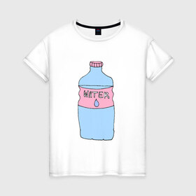 Женская футболка хлопок с принтом Бутылка воды в Петрозаводске, 100% хлопок | прямой крой, круглый вырез горловины, длина до линии бедер, слегка спущенное плечо | @