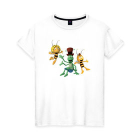 Женская футболка хлопок с принтом Пчелка Майя в Петрозаводске, 100% хлопок | прямой крой, круглый вырез горловины, длина до линии бедер, слегка спущенное плечо | 