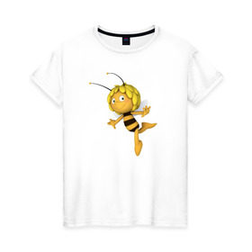 Женская футболка хлопок с принтом Пчелка Майя в Петрозаводске, 100% хлопок | прямой крой, круглый вырез горловины, длина до линии бедер, слегка спущенное плечо | : животные | zoobe | прикол | приложение | сообщения