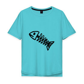 Мужская футболка хлопок Oversize с принтом Fish в Петрозаводске, 100% хлопок | свободный крой, круглый ворот, “спинка” длиннее передней части | рыба | рыбалка | скелет