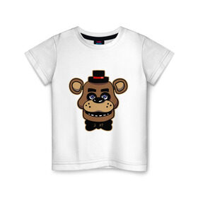 Детская футболка хлопок с принтом Five Nights At Freddy`s в Петрозаводске, 100% хлопок | круглый вырез горловины, полуприлегающий силуэт, длина до линии бедер | Тематика изображения на принте: five nights at freddys | fnaf | freddy | игры | медведь | мишка | фнаф | фредди