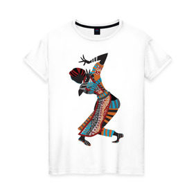 Женская футболка хлопок с принтом Танец Африканки в Петрозаводске, 100% хлопок | прямой крой, круглый вырез горловины, длина до линии бедер, слегка спущенное плечо | 