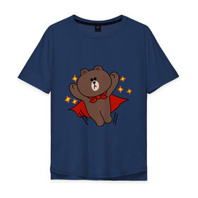 Мужская футболка хлопок Oversize с принтом Стикер Line мишка в Петрозаводске, 100% хлопок | свободный крой, круглый ворот, “спинка” длиннее передней части | супергерой