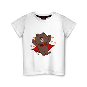 Детская футболка хлопок с принтом Стикер Line мишка в Петрозаводске, 100% хлопок | круглый вырез горловины, полуприлегающий силуэт, длина до линии бедер | супергерой